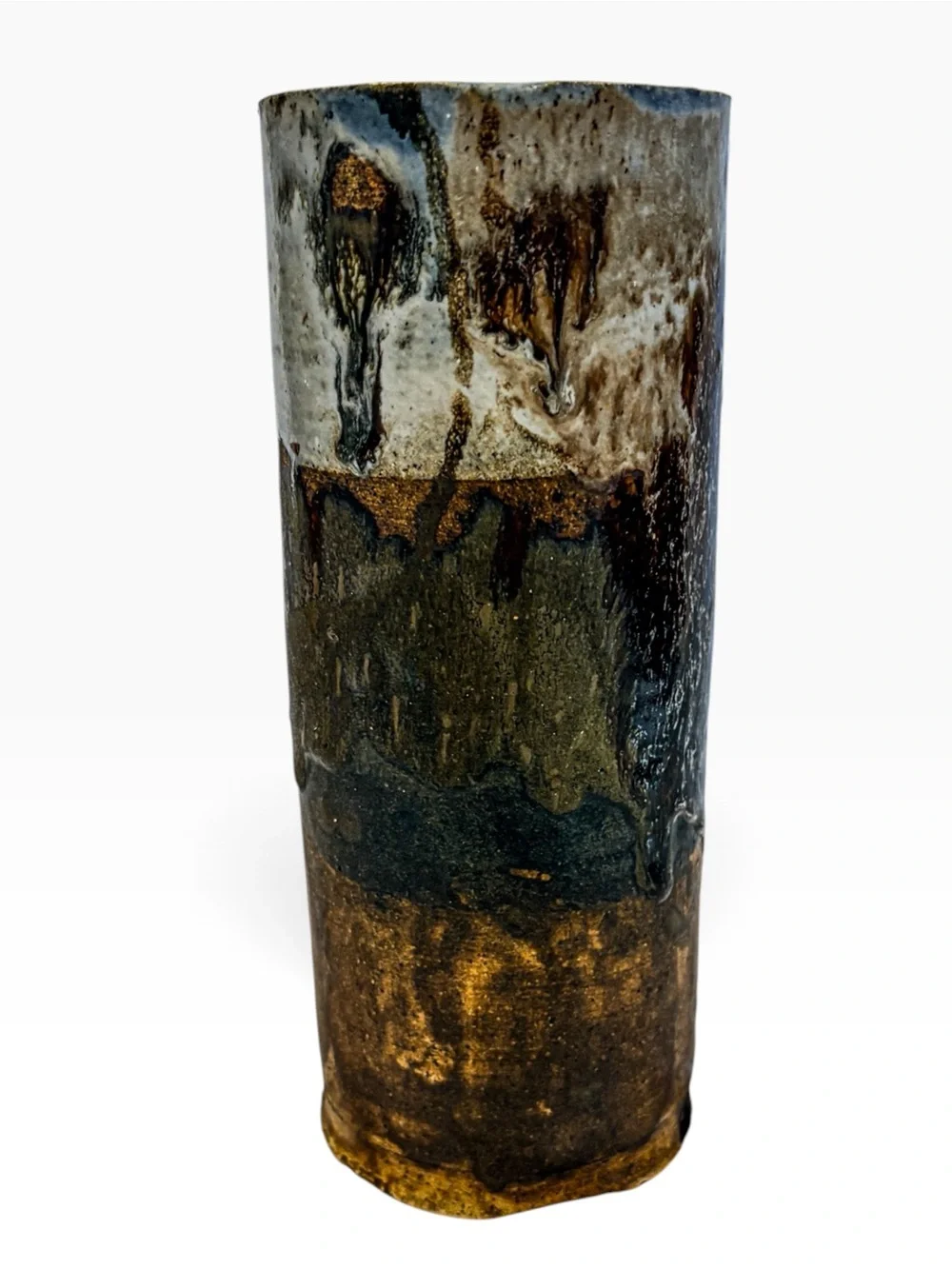 Vintage 1971 Signed Studio Pottery Vase | Handmade Stoneware Drip Glaze Vessel